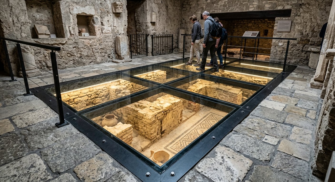 Pavimento in vetro e ferro su scavo archeologico